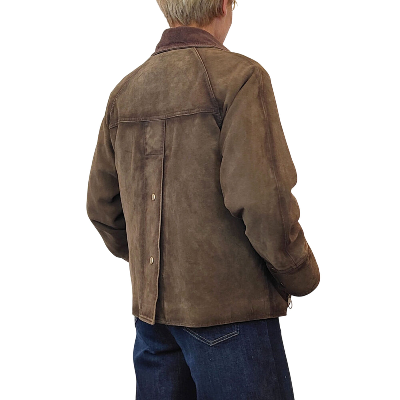 Giubbino Donna dall'effetto scamosciato, con colletto a costine e pettorina 