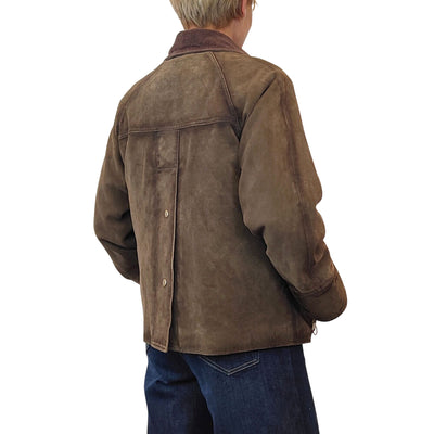 Giubbino Donna dall'effetto scamosciato, con colletto a costine e pettorina 