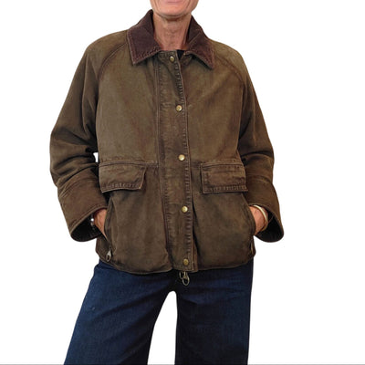 Giubbino Donna dall'effetto scamosciato, con colletto a costine e pettorina 