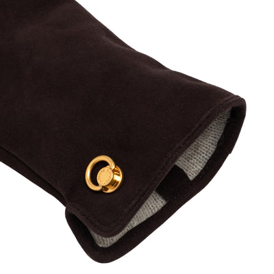 Guanti Donna in camoscio marrone scuro dettaglio