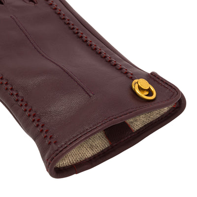 Guanti Donna bordeaux con fodera in lana dettaglio