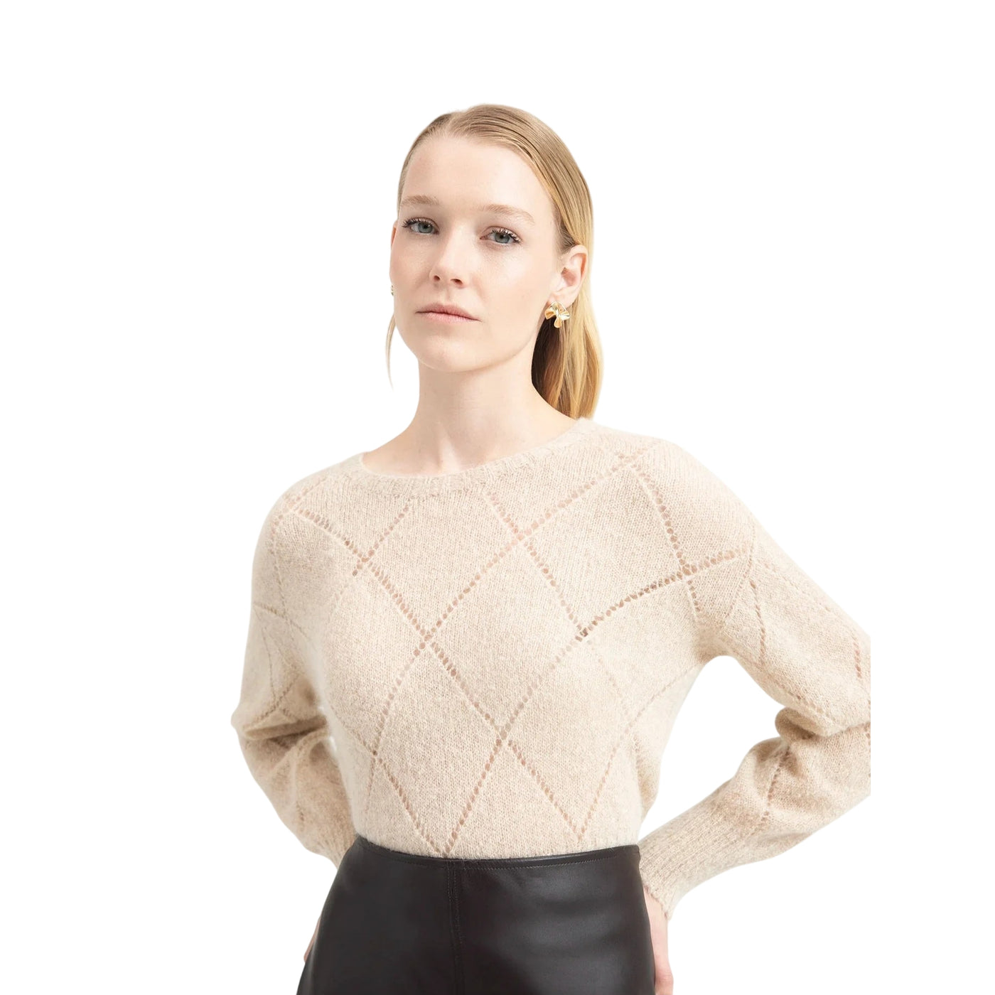 Maglia Donna con motivo traforato a rombi Beige