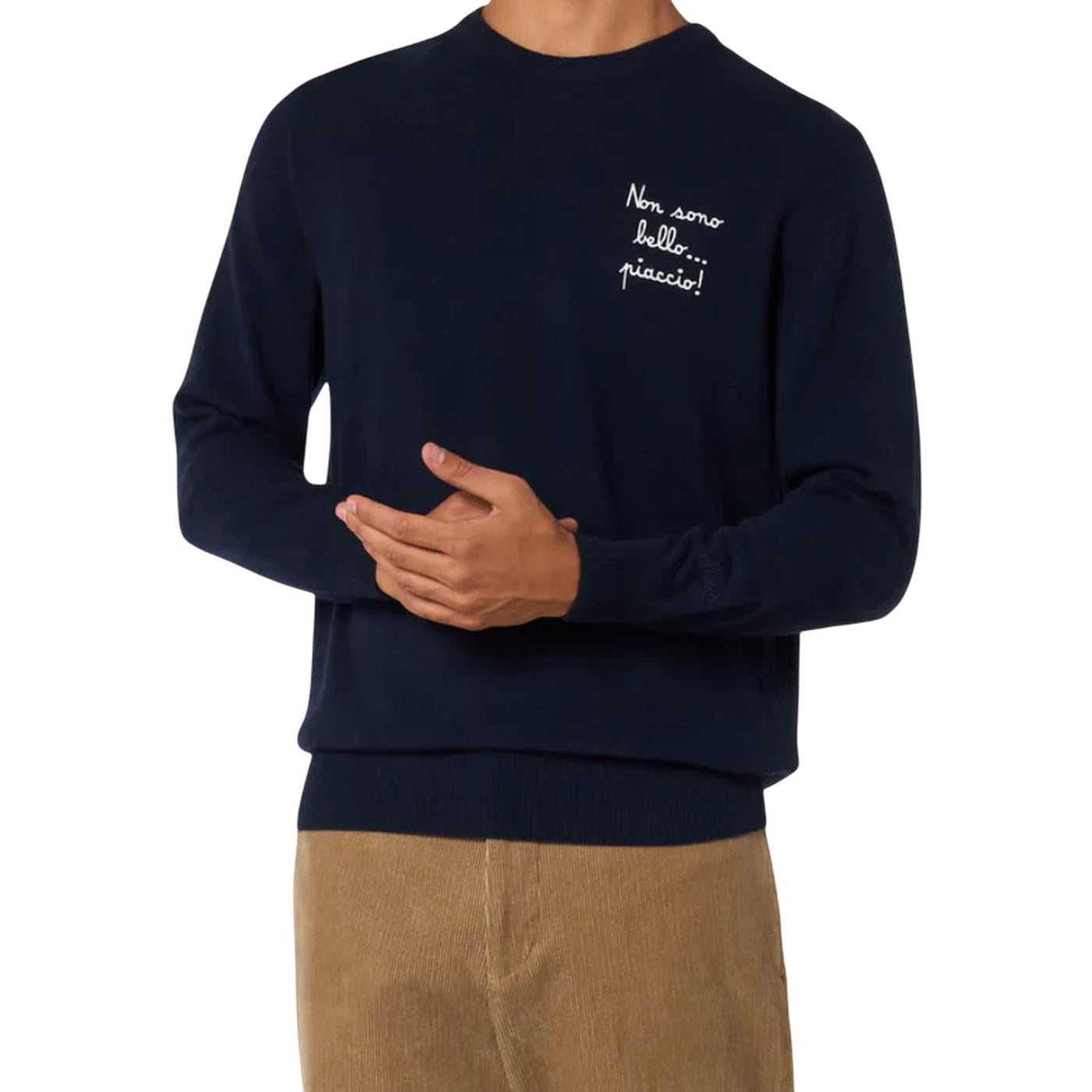 Maglione Uomo Heron Light con scritta ricamata modello frontale