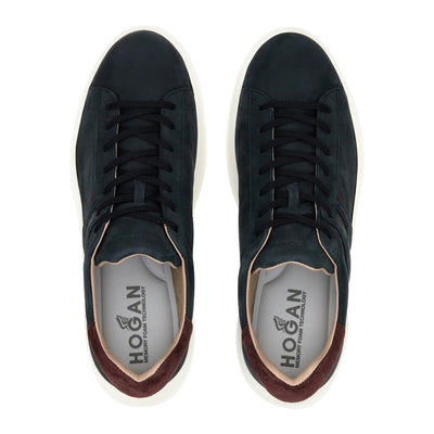 Sneakers Uomo, modello H580, con inserti Bordeaux e lacci in tono colore 