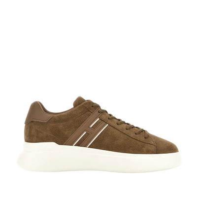Sneakers Uomo H580 scamosciate marrone e dettagli pelle liscia