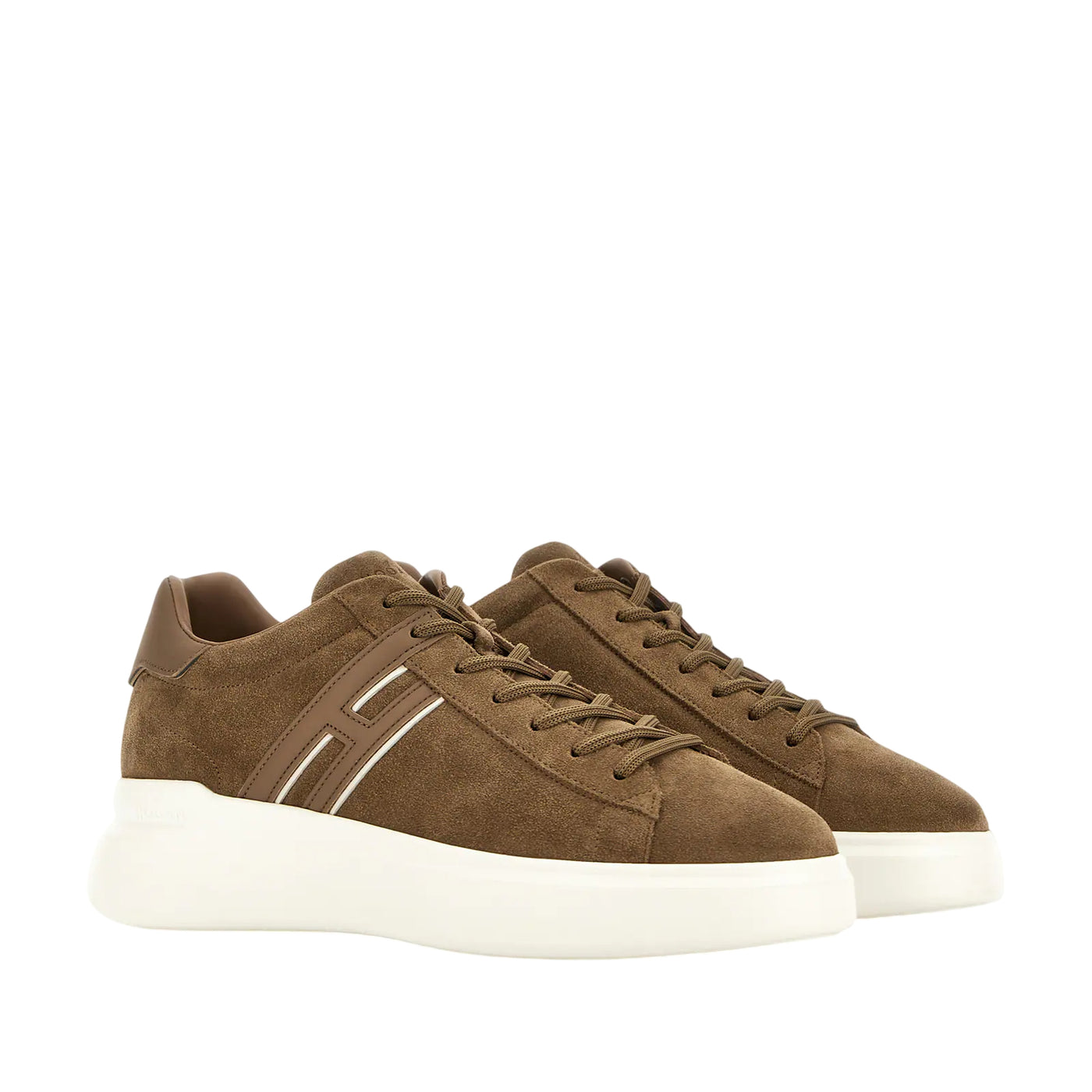 Sneakers Uomo H580 scamosciate marrone e dettagli pelle liscia