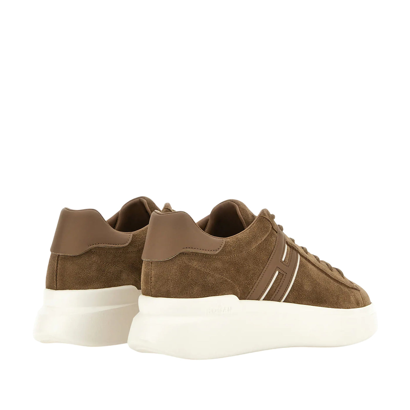 Sneakers Uomo H580 scamosciate marrone e dettagli pelle liscia retro