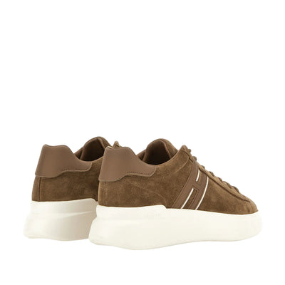Sneakers Uomo H580 scamosciate marrone e dettagli pelle liscia retro