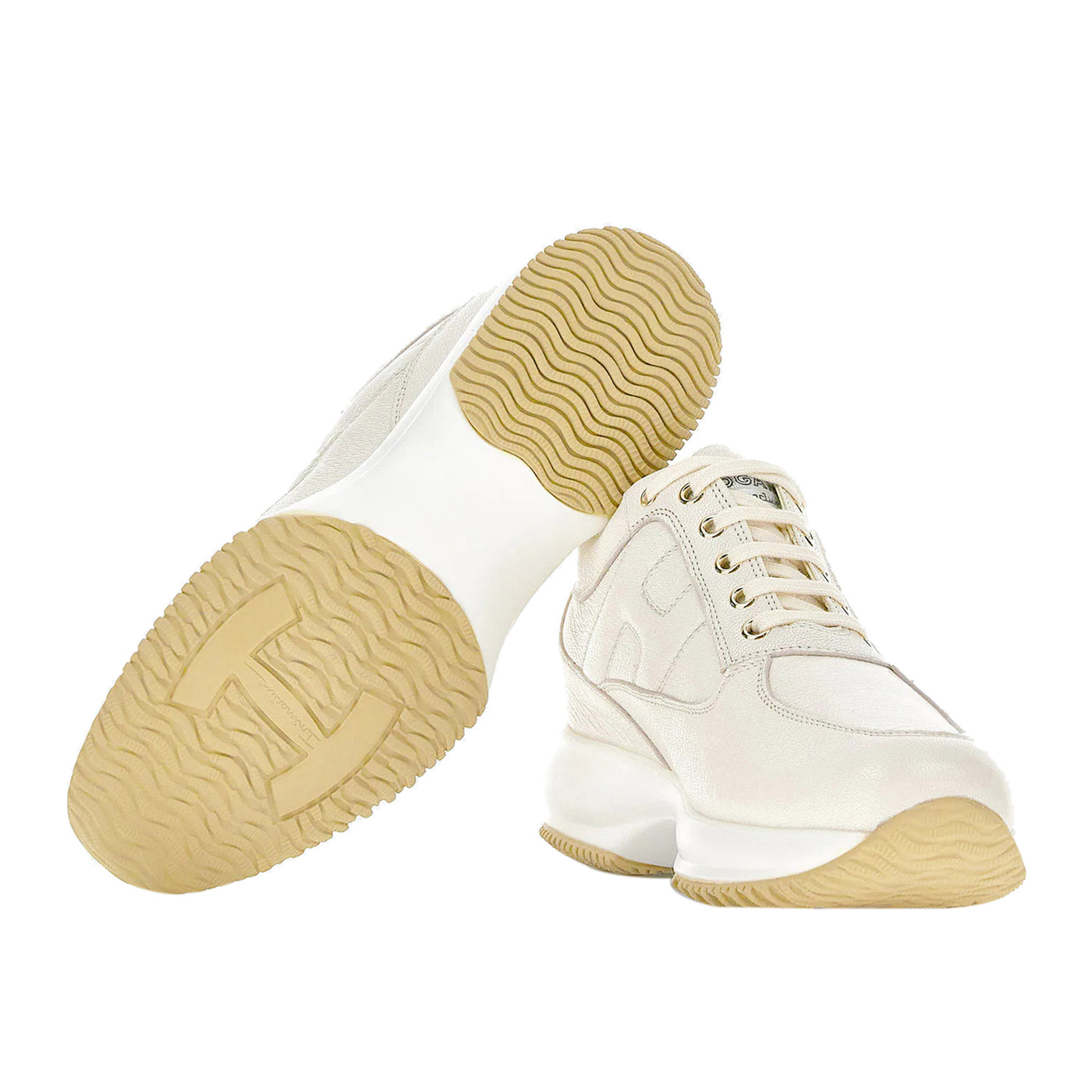 Sneakers Donna, modello Interactive, in pelle monocolore con impunture a vista