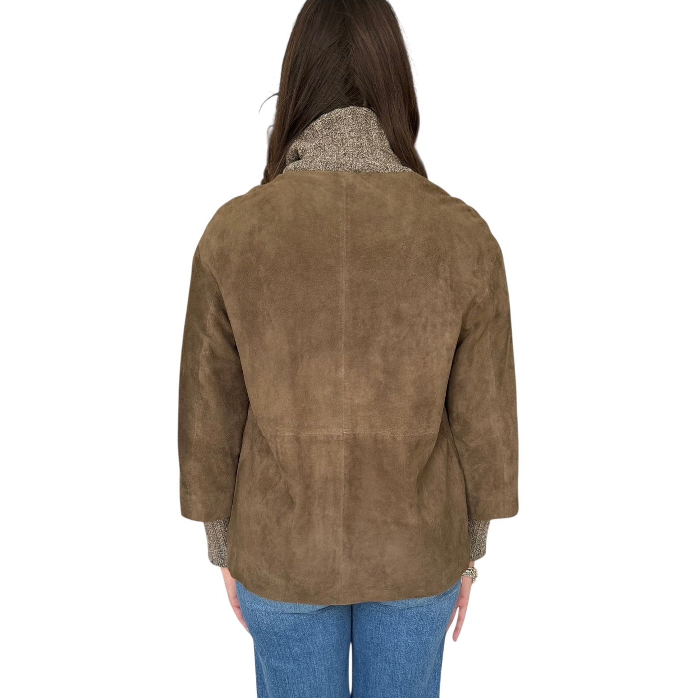 Giubbino Donna dall'effetto scamosciato, con full zip e collo in maglia a coste