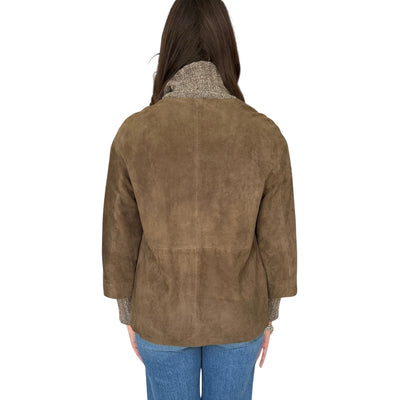 Giubbino Donna dall'effetto scamosciato, con full zip e collo in maglia a coste