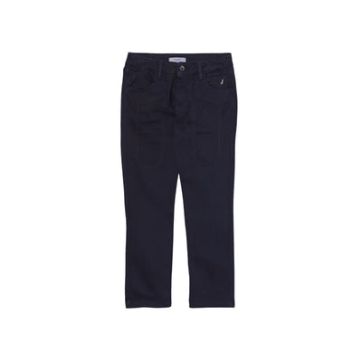 Pantalone Junior Blu, in cotone, con iconiche toppe frontali tono su tono 