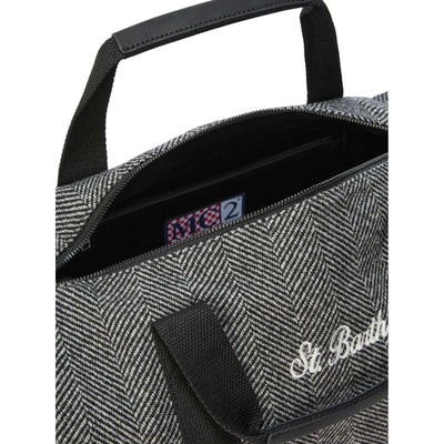 Borsone Jetleg in misto lana spigato grigio dettaglio chiusura