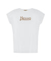 T-shirt Donna elasticizzata Bianca logo strass marrone