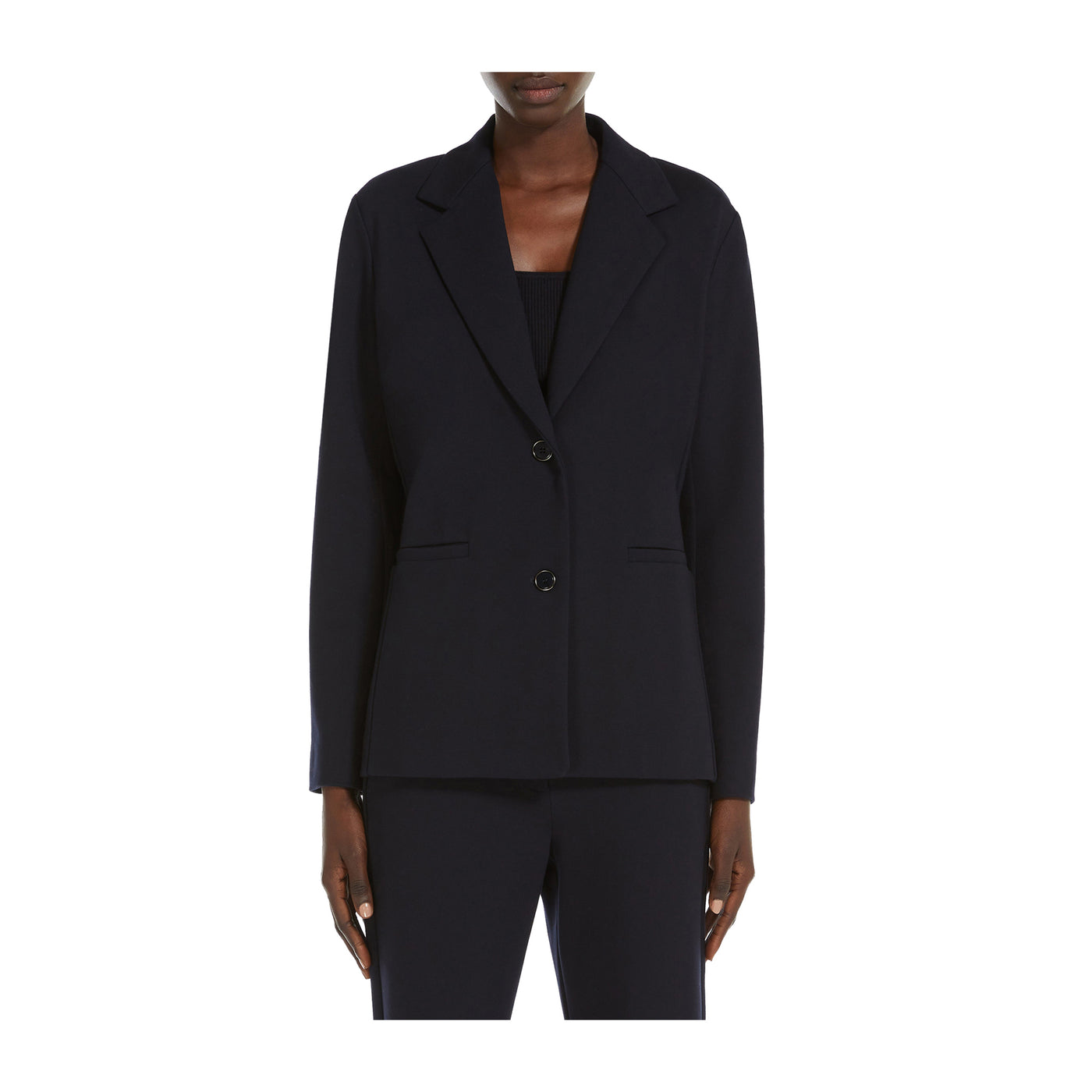 Blazer Donna in Jersey Punto Milano Nero modella frontale