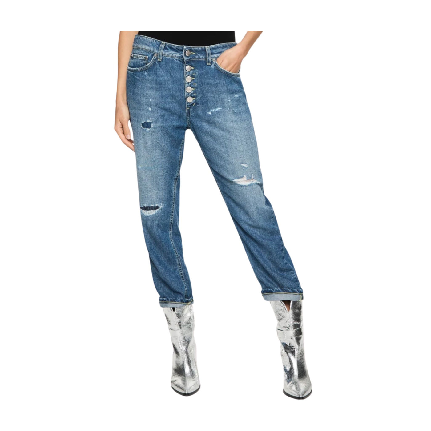 Jeans Donna con bottoni frontali e cinque tasche
