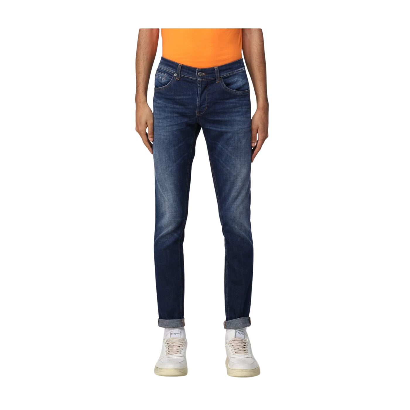 Jeans Uomo in denim di cotone elasticizzato dotato di cinque tasche