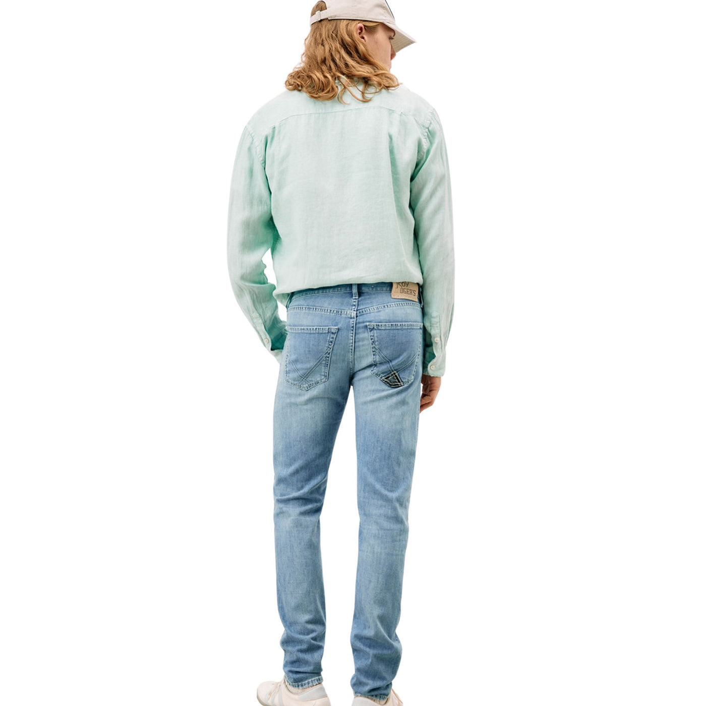 Retro modello con Jeans in misto cotone, modello cinque tasche con lavaggio chiaro