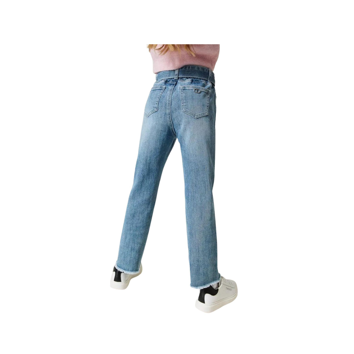 Jeans da bambina denim firmato Twinset vista retro su modella