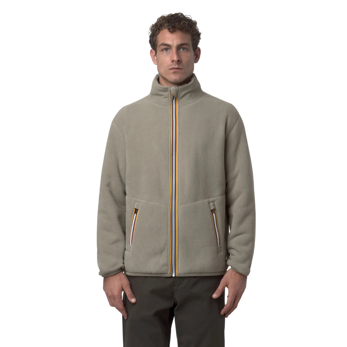 Giubbotto Uomo Reversibile effetto sherpa Verde modello frontale