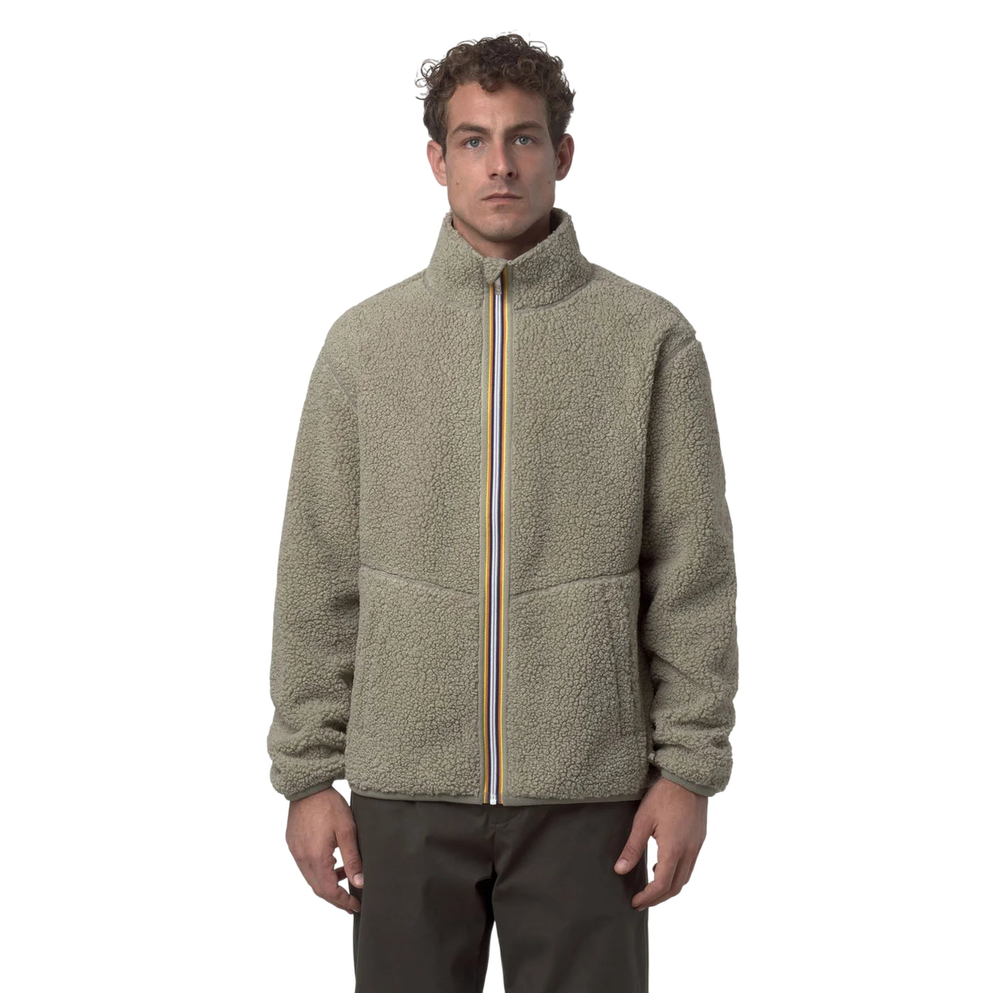 Giubbotto Uomo Reversibile effetto sherpa Verde modello frontale