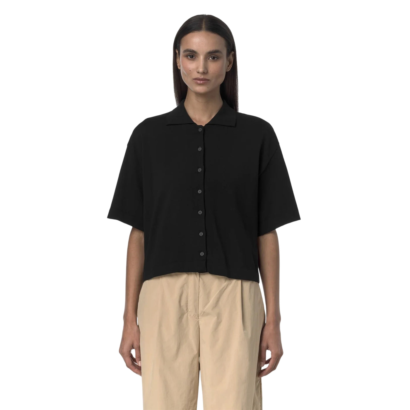 Camicia Donna Nero modello Carry modella frontale