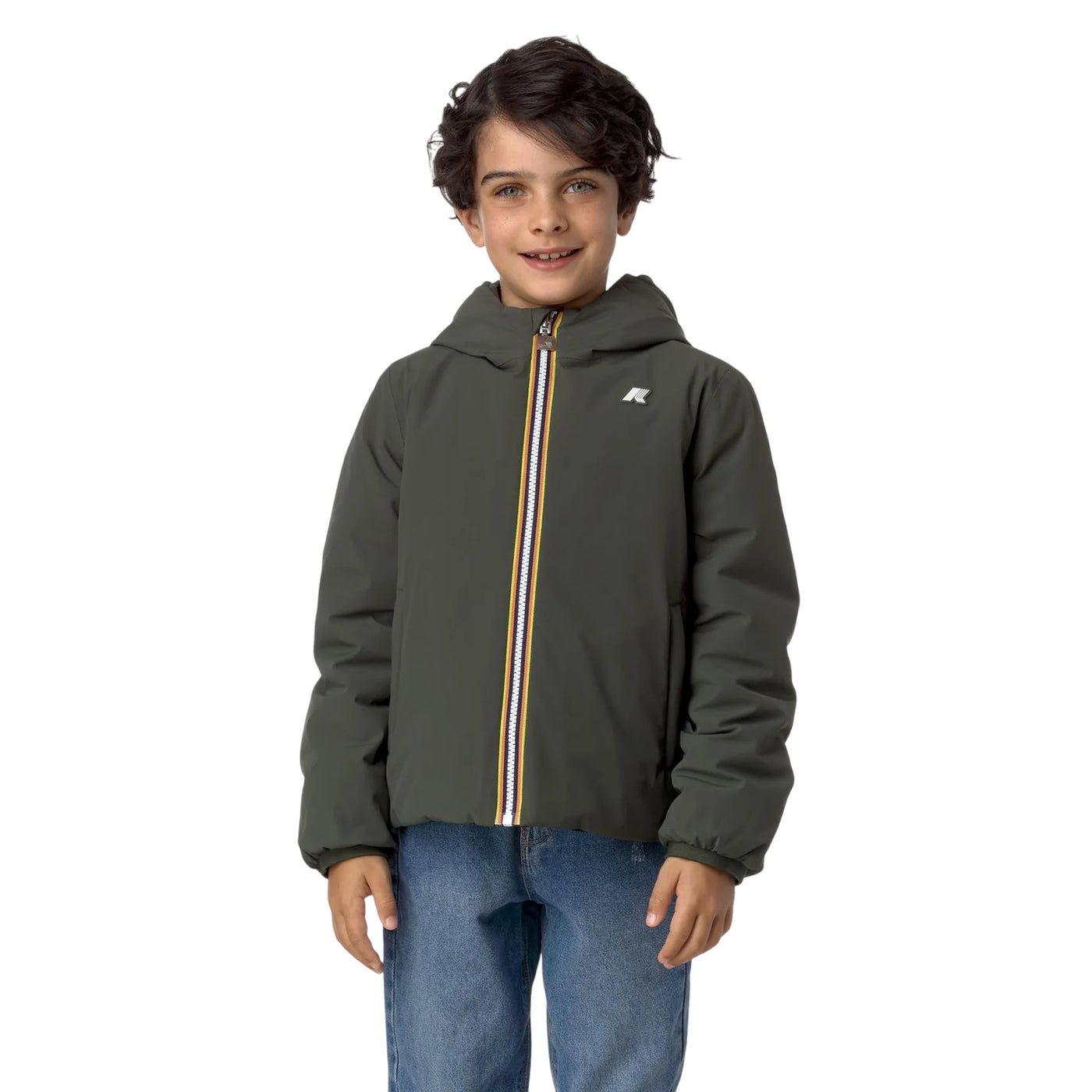 Giacca Bambino corta isolante reversibile verde modello frontale