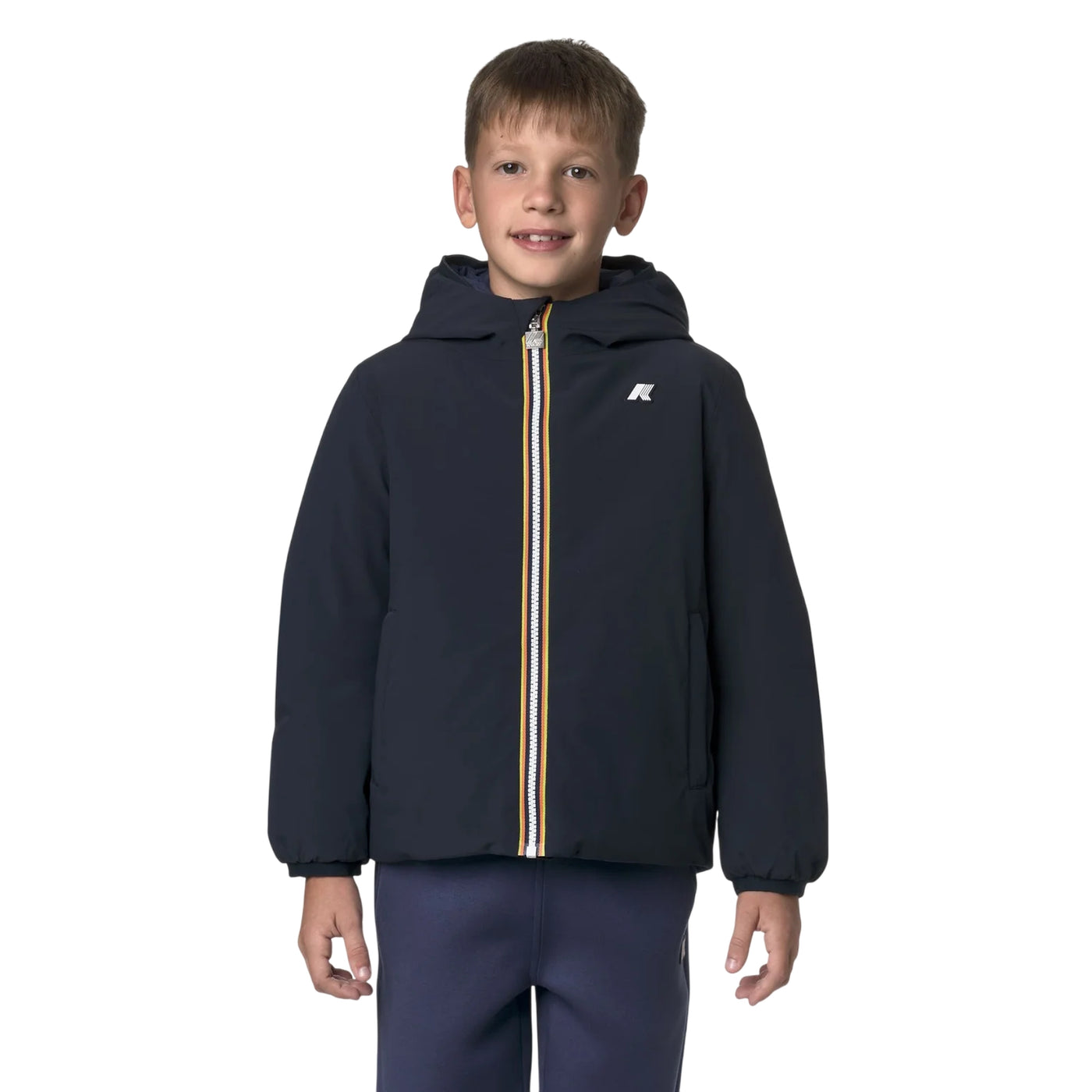 Giacca Bambino corta isolante reversibile Blu modello frontale