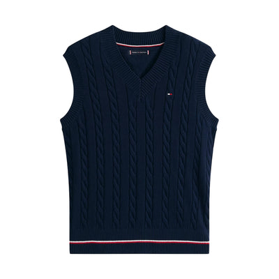 Gilet Bambino in maglia intrecciata con logo Navy