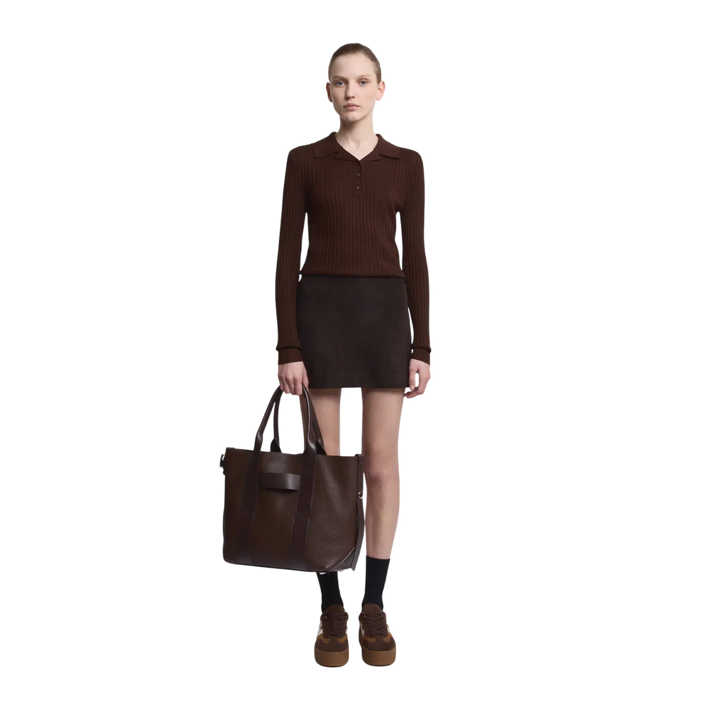 Borsa Shopping Donna Script Media Marrone su modella