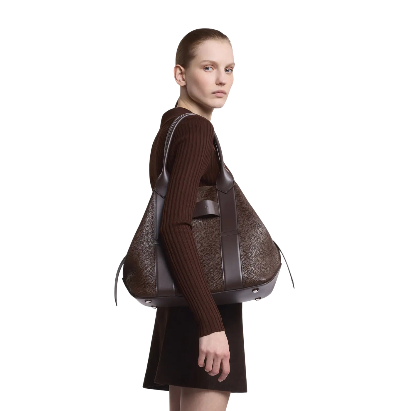 Borsa Shopping Donna Script Media Marrone su modella