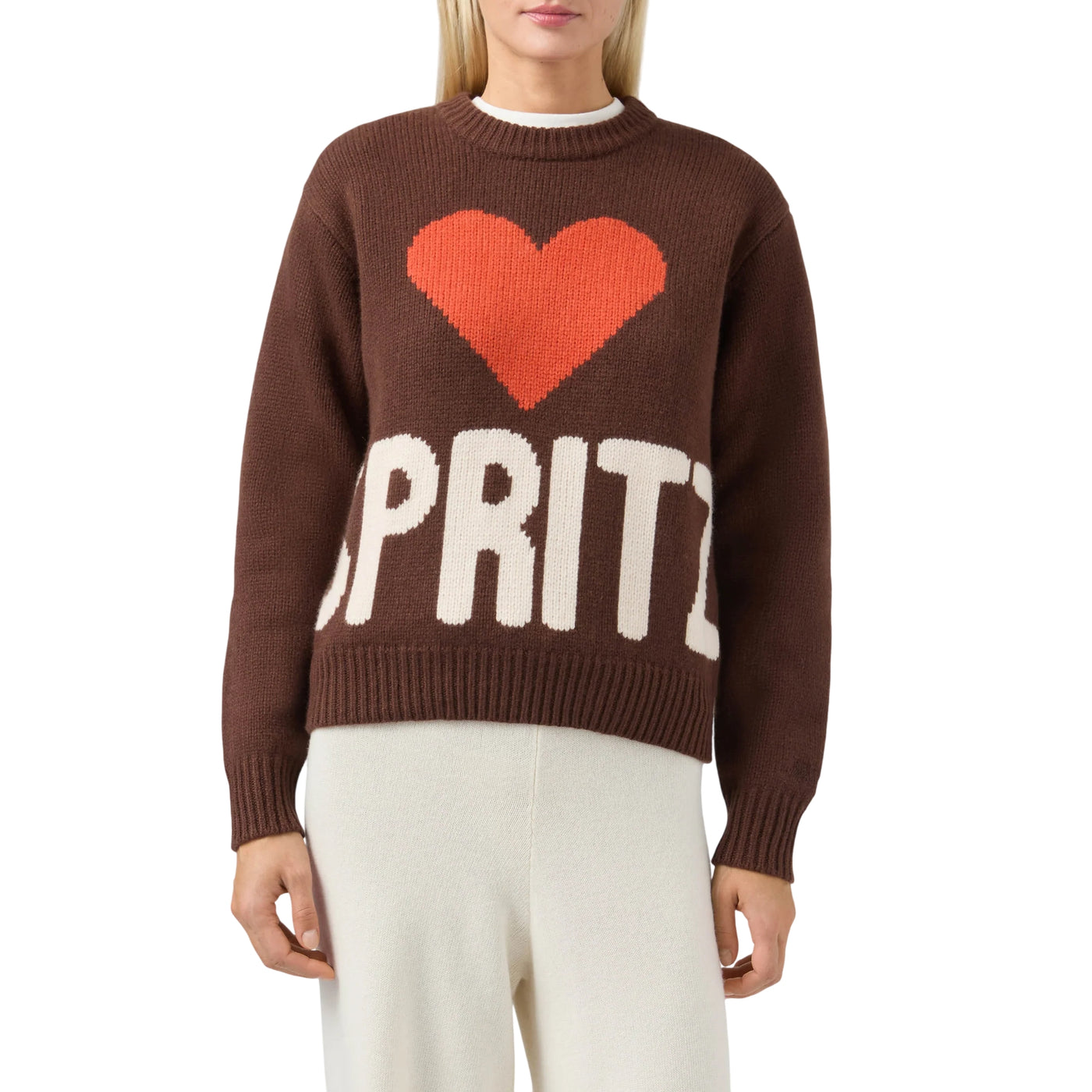 Maglione Kyla Donna in lana marrone con jacquard Spritz modella frontale