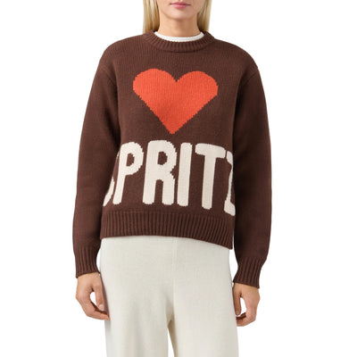 Maglione Kyla Donna in lana marrone con jacquard Spritz modella frontale