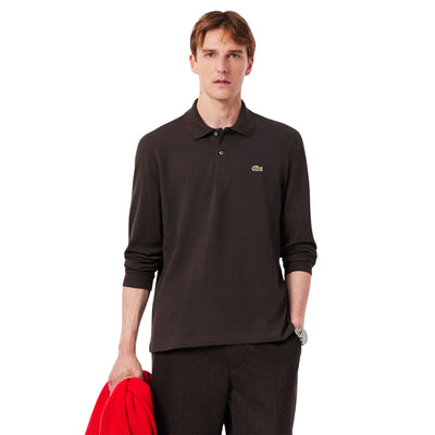 Polo Uomo Original a maniche lunghe Marrone modello frontale