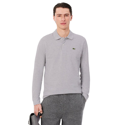 Polo Uomo taglio classico a maniche lunghe Grigio modello frontale