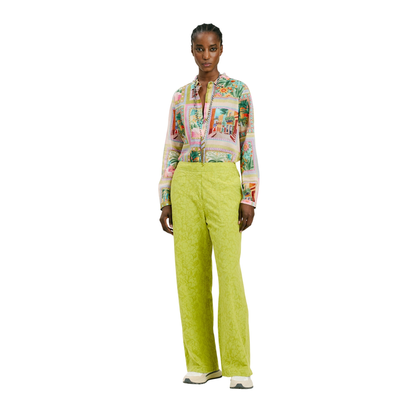 Pantaloni Lama da Donna con fantasia floreale modella frontale