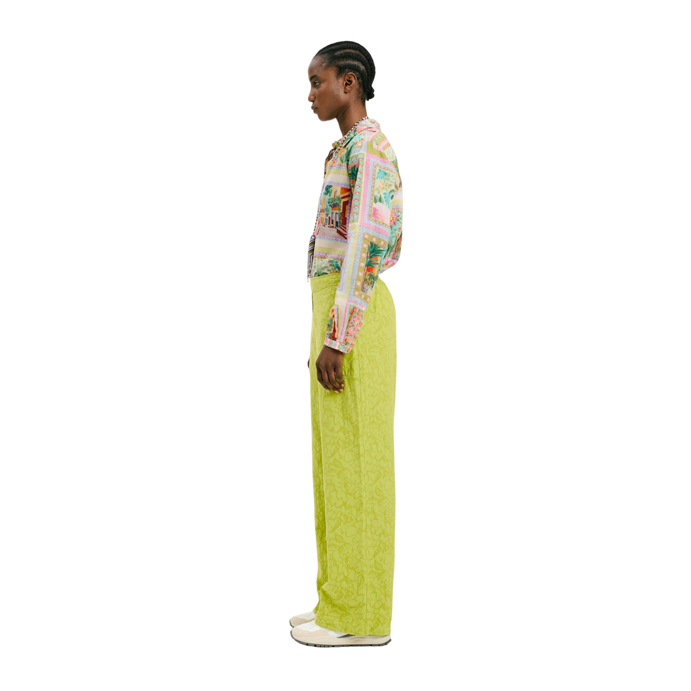 Pantaloni Lama da Donna con fantasia floreale modella laterale