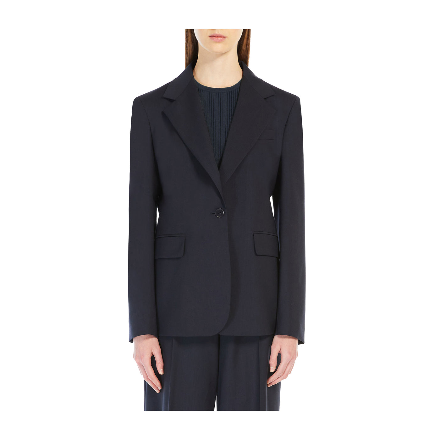 Blazer Donna in lana natural stretch Blu modella frontale