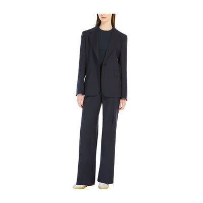 Blazer Donna in lana natural stretch Blu modella intera frontale