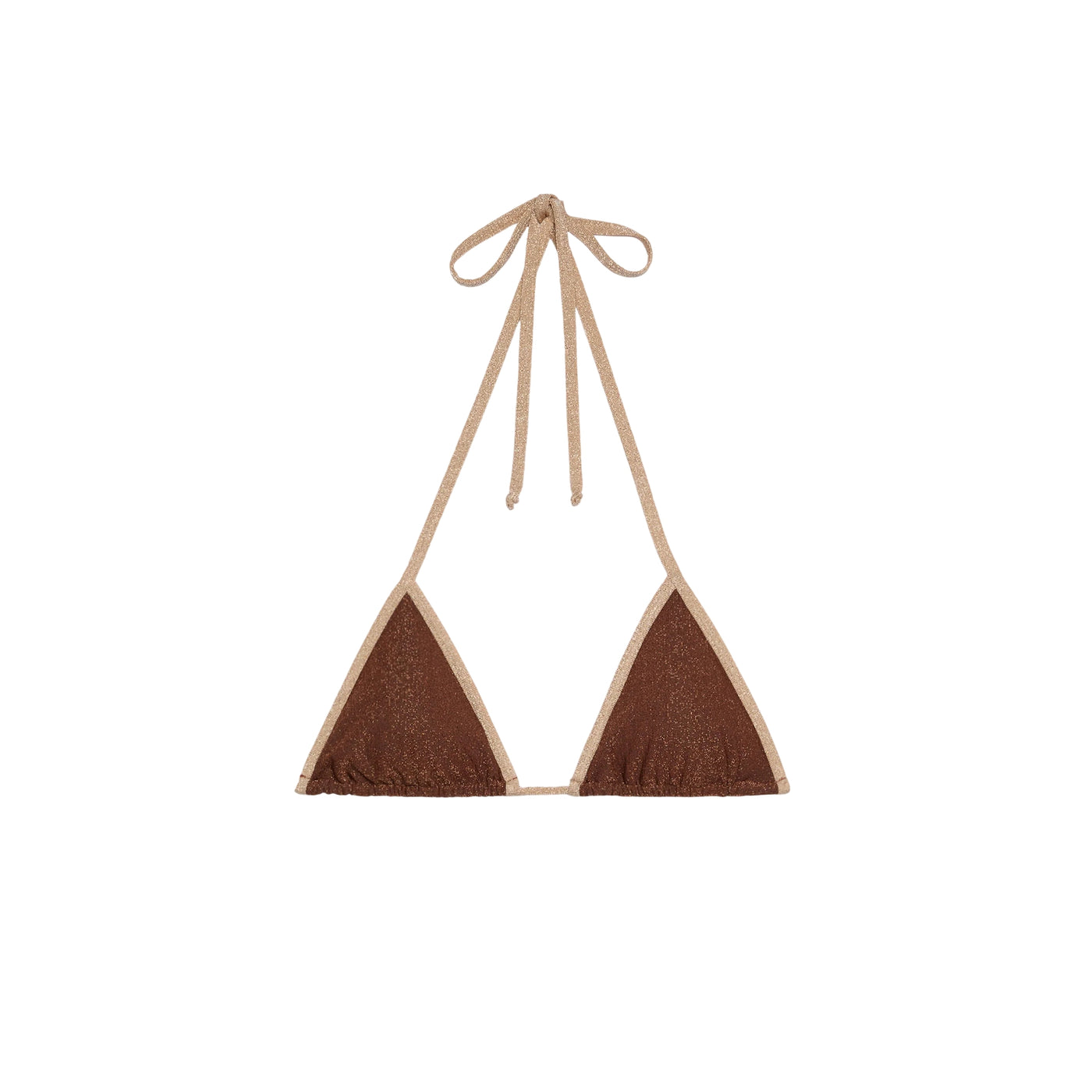 Reggiseno a triangolo in lurex marrone con bordi dorati