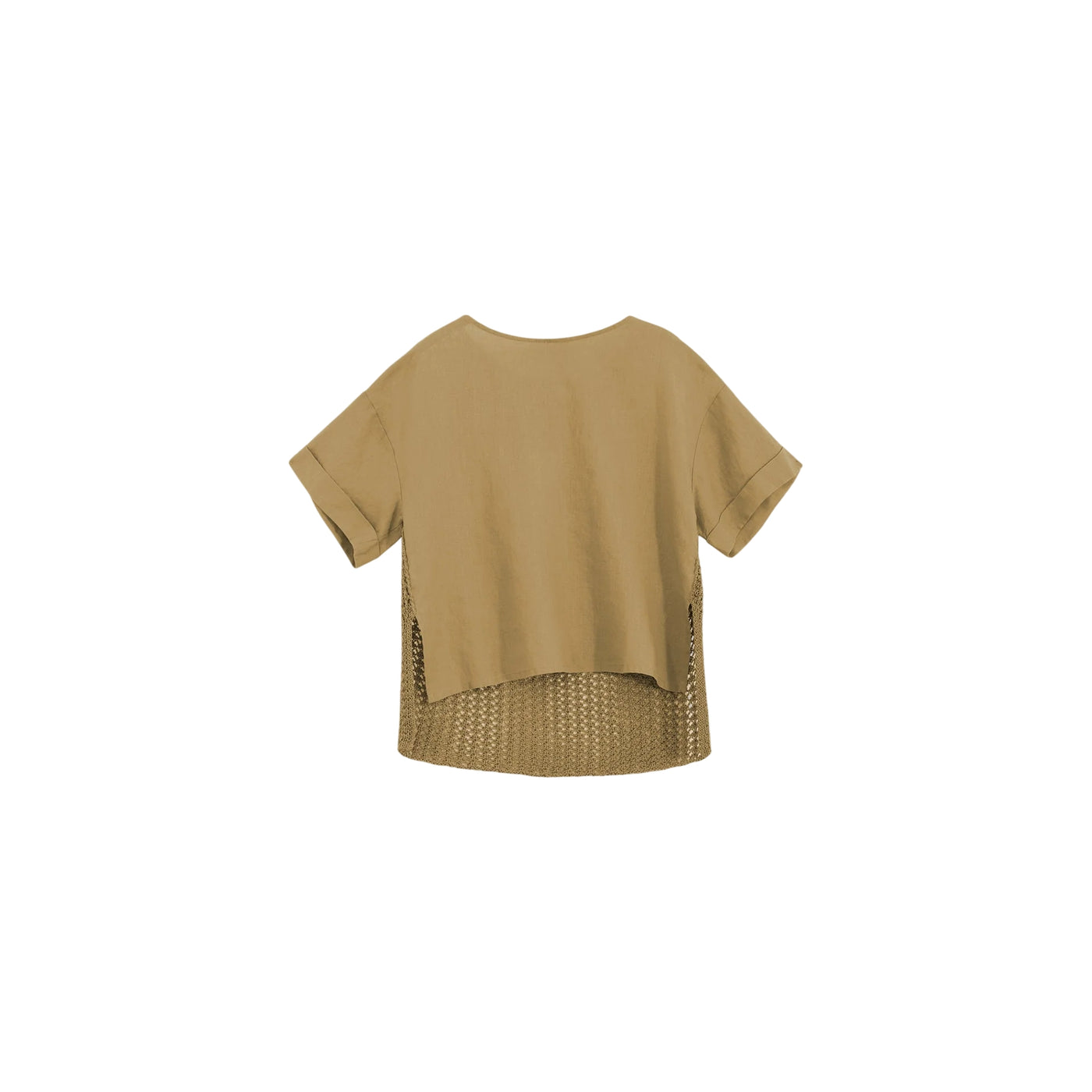 T-shirt Donna in lino Beige con retro traforato