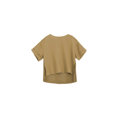 T-shirt Donna in lino Beige con retro traforato