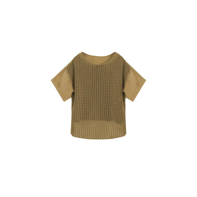T-shirt Donna in lino Beige con retro traforato retro
