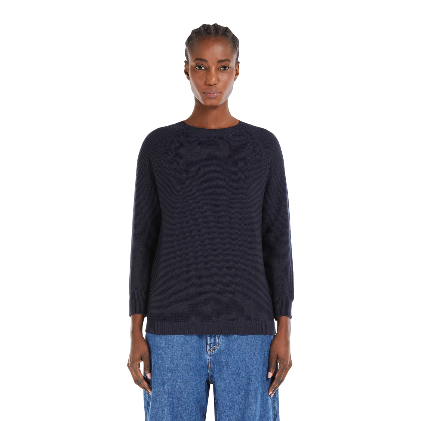 Maglia Donna in tinta unita blu modella frontale