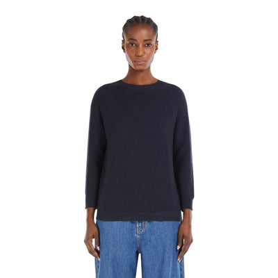 Maglia Donna in tinta unita blu modella frontale