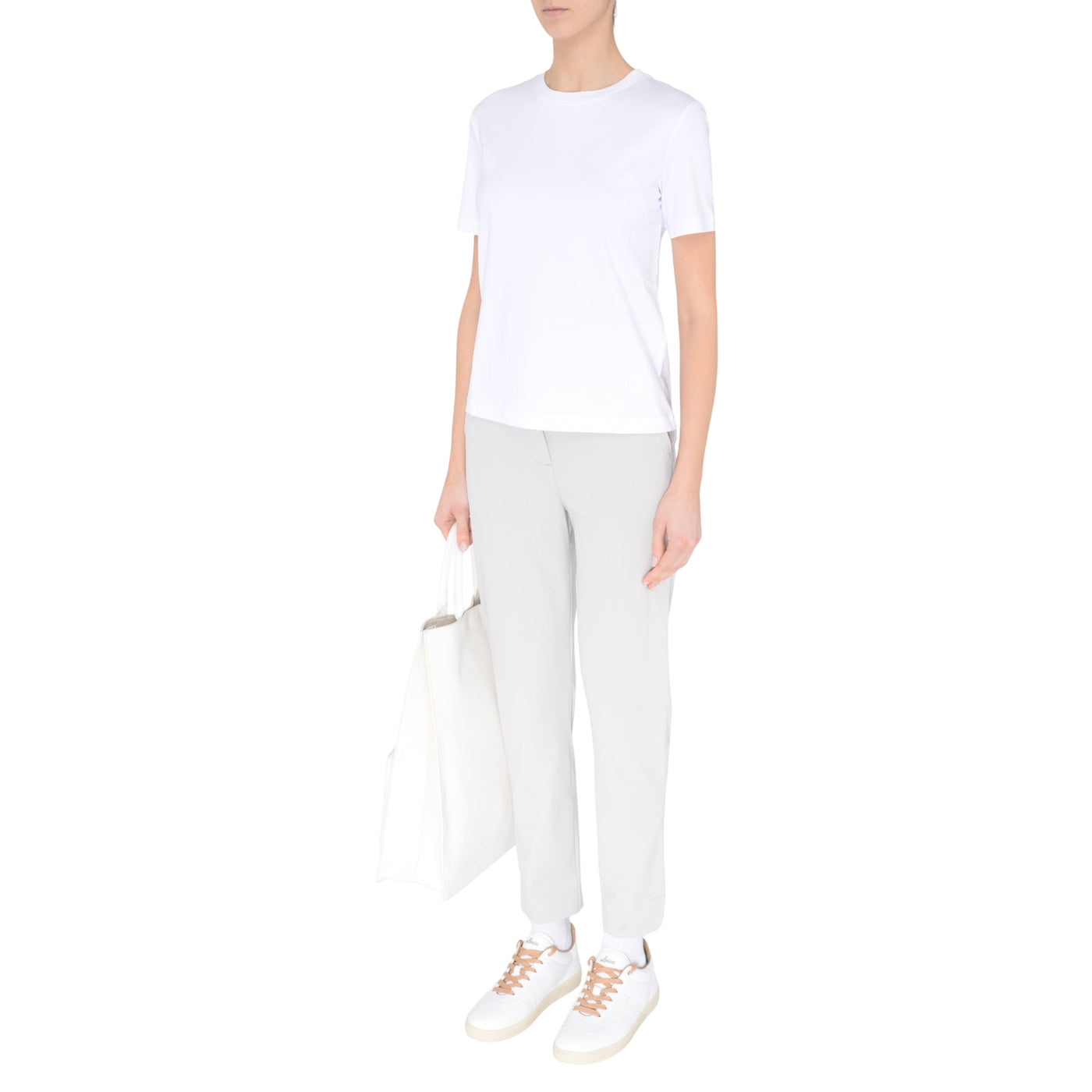 Pantaloni Lipari Donna in morbido tessuto grigio modella frontale