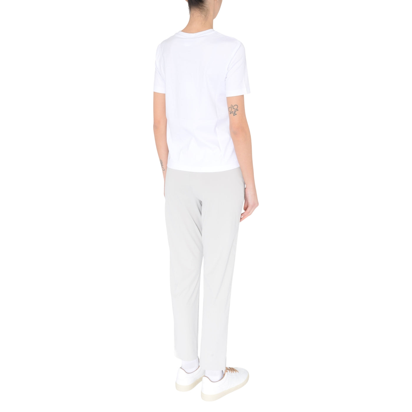 Pantaloni Lipari Donna in morbido tessuto grigio modella retro