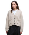 Cardigan Donna Faye con scollo a V e bottoni logati modella frontale