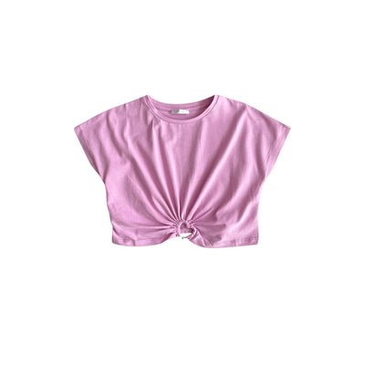 T-shirt cropped Bambina Rosa con con dettaglio