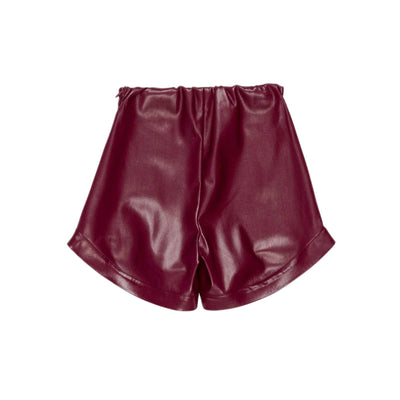 Shorts Bambina in ecopelle bordeaux retro